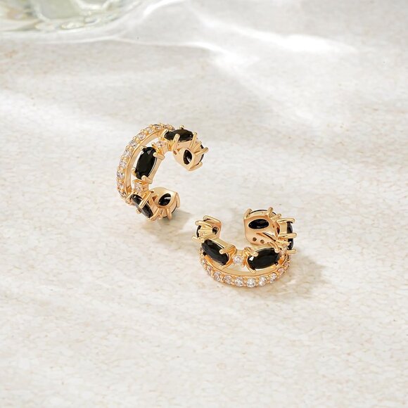 14K Gold Plated Jewelry Zircon Diamond Turquoise Cuffs Non Piercing Earrings - Picture 5 of 7